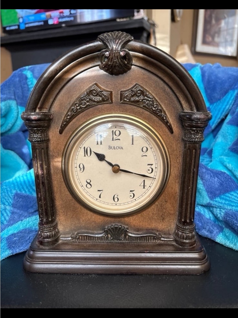 Bulova Brown and Gold Arch Mantel Clock